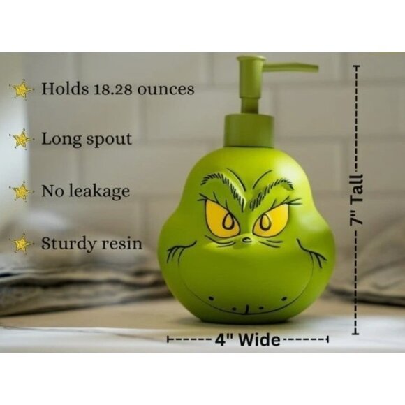 Grinch Bathroom Set Lotion Soap Dispenser and Toothbrush Holder Christmas Decor - Picture 8 of 13